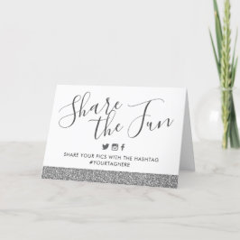 Silver Glitzer Wedding Party Hashtag Sign Table Karte