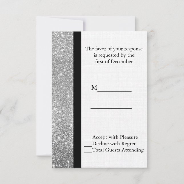Silver Glitzer Wedding RSVP Card Karte (Vorderseite)