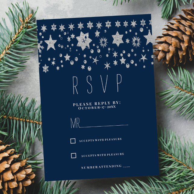 Silver Glitzer Weihnachten Weihnachten Weihnachten Einladung (Silver glitter Chirstmas fairy light winter RSVP)