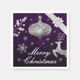 Silver Glitzer Weihnachtsbauble und Ribbon Serviette