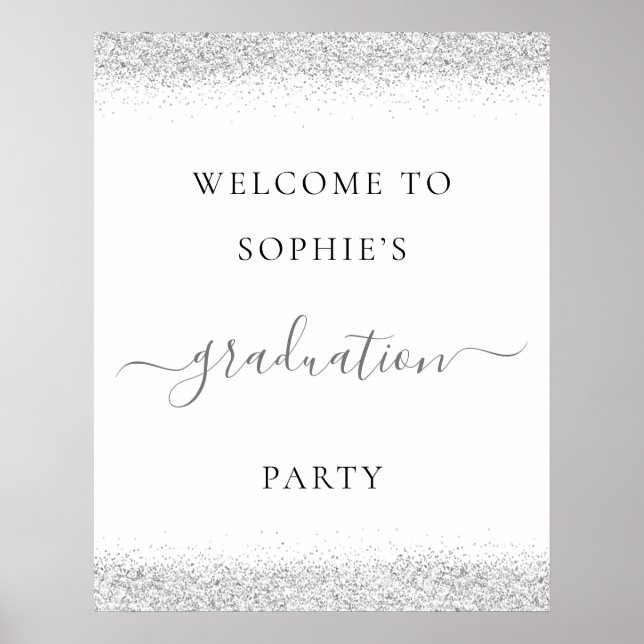 Silver Glitzer Welcome Graduation Party Poster (Vorne)