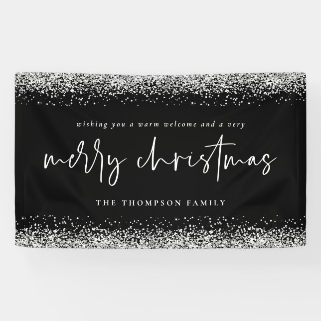 Silver Glitzer Willkommen Frohe Weihnachtsnamen Sc Banner (Horizontal)