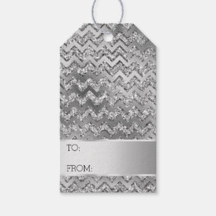 Silver Glitzer Zigzag Streifen Weihnachten Geschenkanhänger