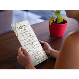 Silver & Gold Abstract Watercolor Wedding Menu  Menükarte