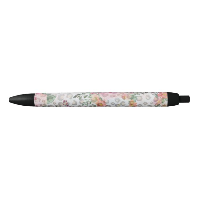 Silver Gold Black Leopard Print Pink Blume Kugelschreiber (Vorderseite)