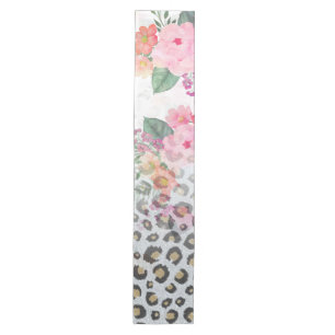 Silver Gold Black Leopard Print Pink Blume Mittelgroßer Tischläufer