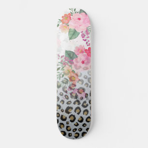 Silver Gold Black Leopard Print Pink Blume Skateboard