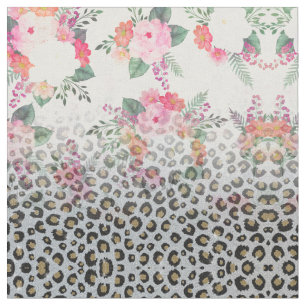 Silver Gold Black Leopard Print Pink Blume Stoff