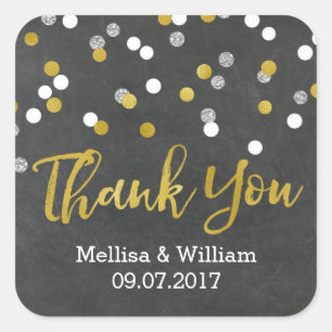 Silver Gold Chalkboard Confetti Gastgeschenk Hochz Quadratischer Aufkleber