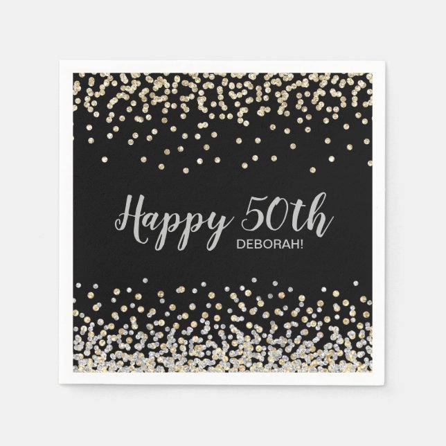 Silver Gold Confetti 50. Geburtstagsparty Serviette (Vorderseite)