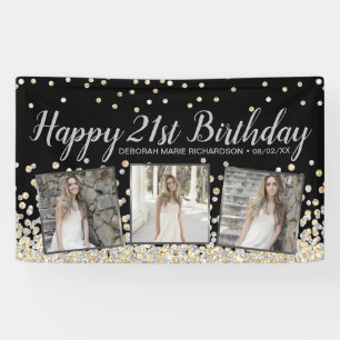 Silver Gold Confetti FotoCollage 21. Geburtstag Banner