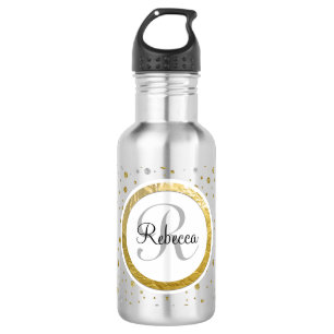 Silver/Gold Confetti Monogramm Trinkflasche
