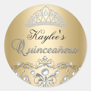 Silver & Gold Damask Perl Quinceanera Sticker