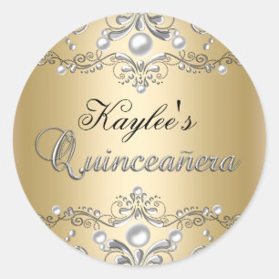 Silver & Gold Damask Perl Quinceanera Sticker