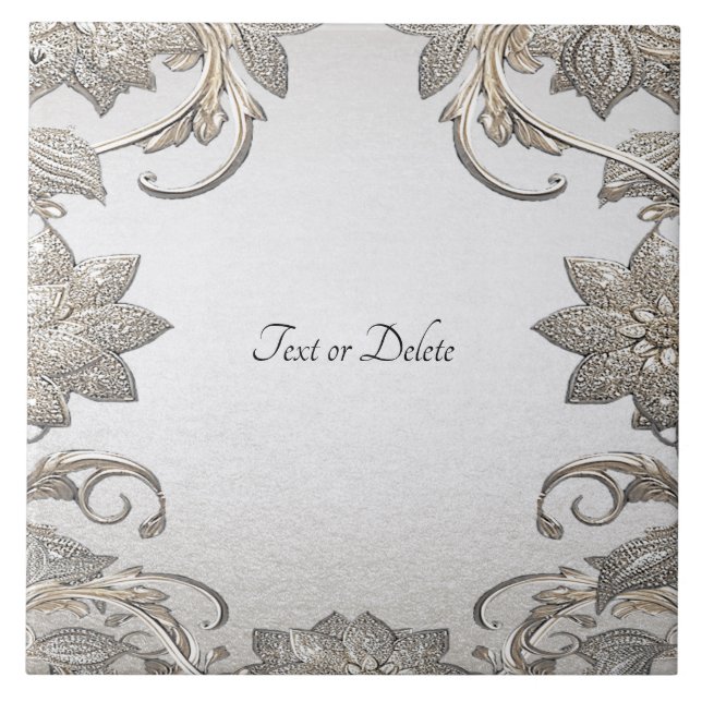 Silver Gold Floral Keramik Tile Fliese (Vorderseite)