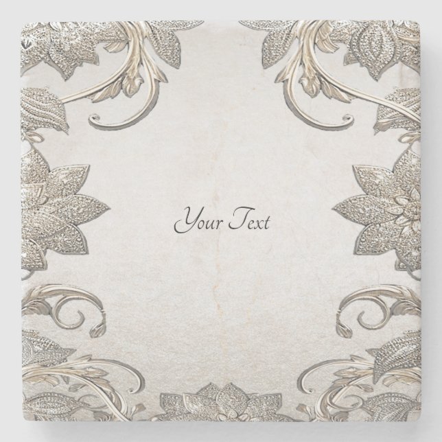 Silver Gold Floral Stone Untersetzer (Vorderseite)