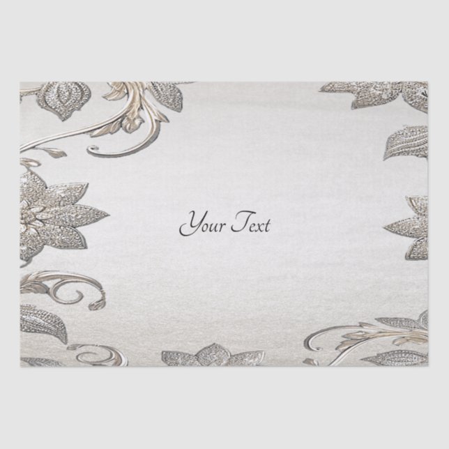 Silver Gold Floral Tissue Paper Seidenpapier (Vorderseite)