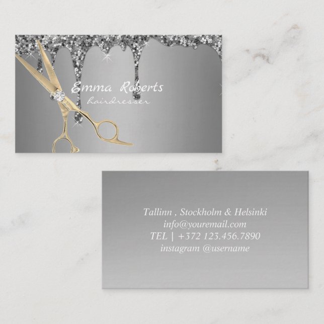 Silver Gold Friseur Gradient Glitzer Moderner Visitenkarte (Vorne/Hinten)