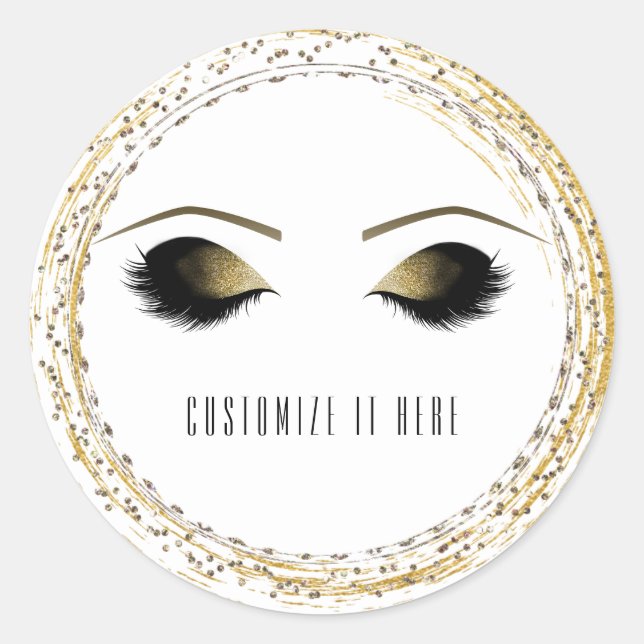 Silver Gold Glam Makeup Eyelashes Personalisiert Runder Aufkleber (Vorderseite)