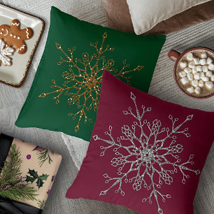 Silver & Gold Glitter Holiday Snowflakes Red Green Kissen