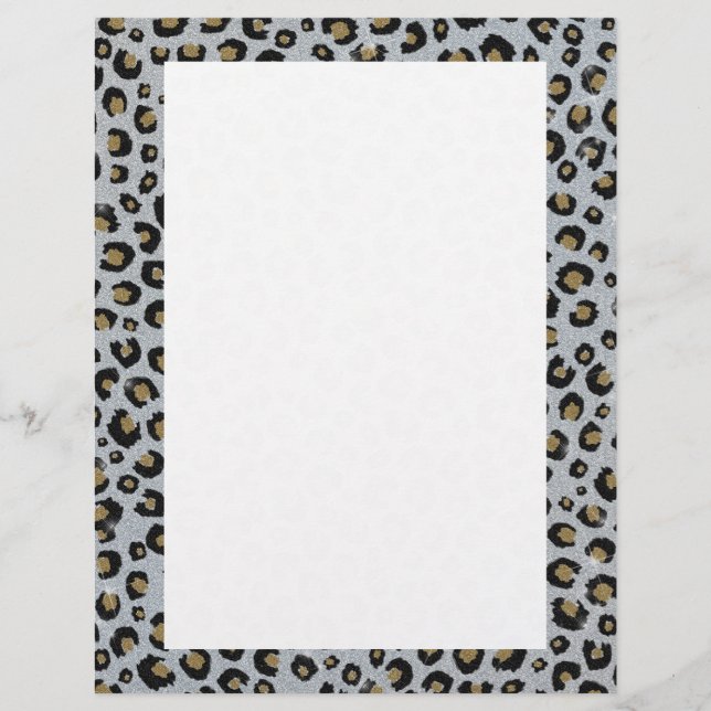 Silver Gold Glitzer Black Leopard Print Briefbogen (Vorderseite)