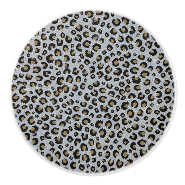 Silver Gold Glitzer Black Leopard Print Keramikknauf (Vorderseite)