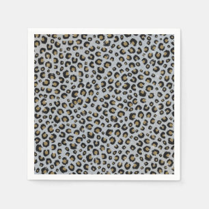 Silver Gold Glitzer Black Leopard Print Serviette