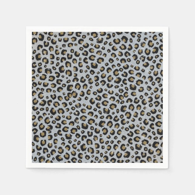 Silver Gold Glitzer Black Leopard Print Serviette (Vorderseite)