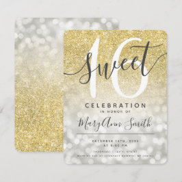 Silver Gold Glitzer Glam Lights Sweet 16. Einladung