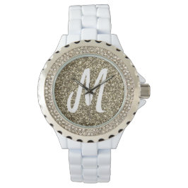 Silver Gold Glitzer Look Elegant Mit Monogramm Armbanduhr