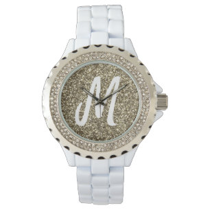 Silver Gold Glitzer Look Elegant Mit Monogramm Armbanduhr