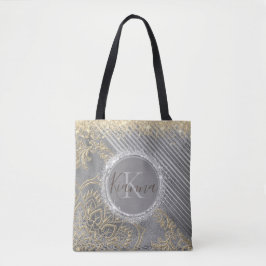 Silver Gold Glitzer Lotus Mandala Monogram Tasche