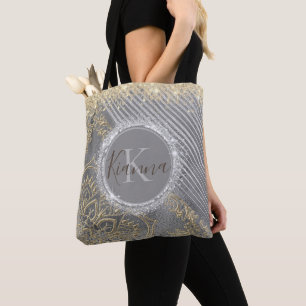Silver Gold Glitzer Lotus Mandala Monogram Tasche