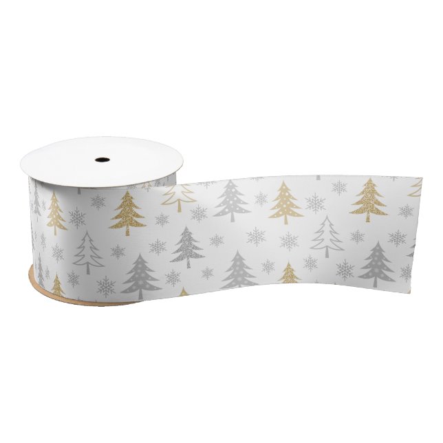 Silver Gold Glitzer Shimmer Weihnachtsbaum Satinband (Spule)