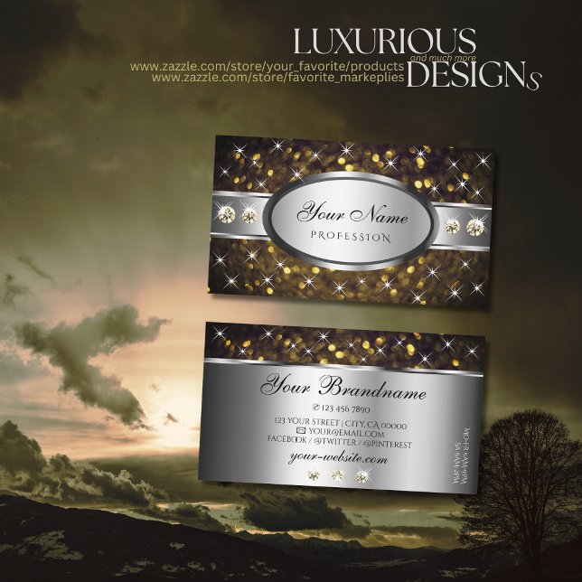 Silver Gold Glitzer Sparkle Stars Diamonds Graphic Visitenkarte (Von Creator hochgeladen)