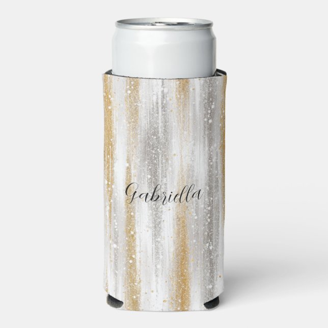 Silver Gold Glitzy Sparkle Christmas New Year Selters Dosenkühler (Seltzer Vorderseite)
