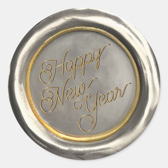 Silver & Gold Happy New Year Wax Siegel Stickers (Vorderseite)