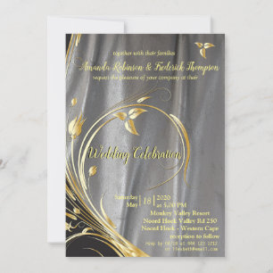Silver & Gold Leaf Wedding Einladung