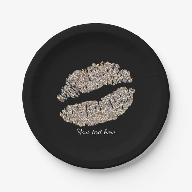 Silver Gold Lips Imitate Sparkle Kiss Beauty Makeu Pappteller (Vorderseite)