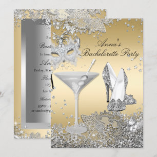 Silver Gold Mask Jewel Lace Junggeselinnen-Abschie Einladung