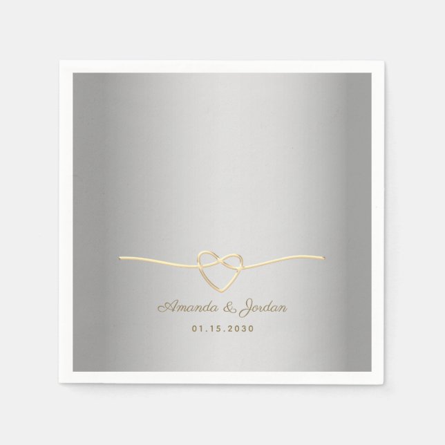Silver Gold Monogram Wedding Napkins Serviette (Vorderseite)