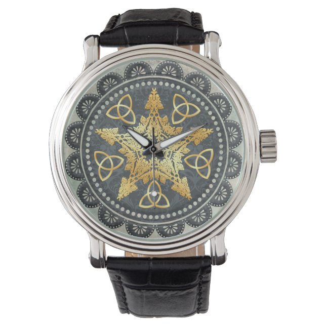 Silver & Gold Pentagramm Pagan Wiccan Armbanduhr (Vorderseite)