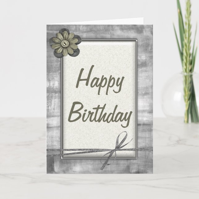 Silver & Gold Ribbon & Blume Happy Birthday Card Karte (Vorderseite)