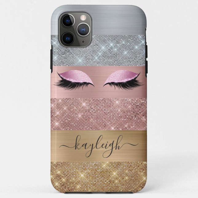 Silver Gold Rose Gold Glitzer Beauty Eyelash Case-Mate iPhone Hülle (Rückseite)