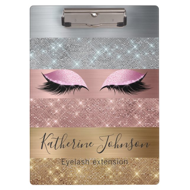 Silver Gold Rose Gold Glitzer Beauty Eyelash Klemmbrett (Vorderseite)