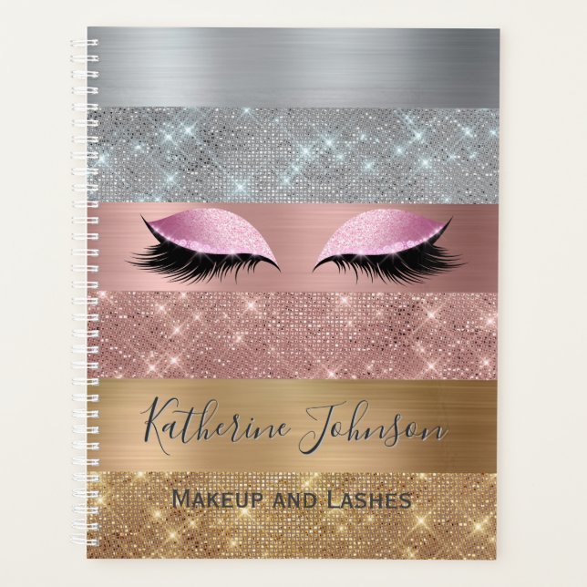 Silver Gold Rose Gold Glitzer Streifen Schönheitss Planer (Vorderseite)