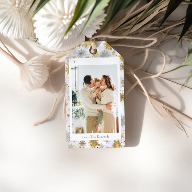 Silver & Gold Snowflake Foto Weihnachtsgeschenk Ta Geschenkanhänger (Von Creator hochgeladen)