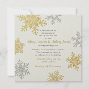 Silver Gold Snowflake Square Winter Wedding Einladung