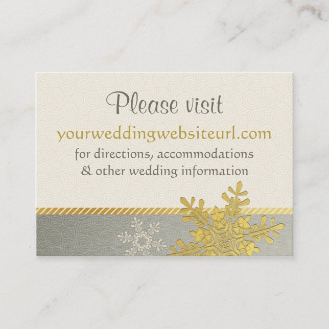 Silver Gold Snowflake Wedding Website Beipackkarte Begleitkarte (Vorderseite)
