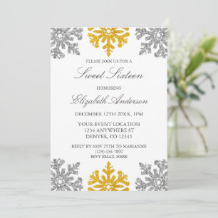 Silver Gold Snowflake Winter Sweet 16 Einladung